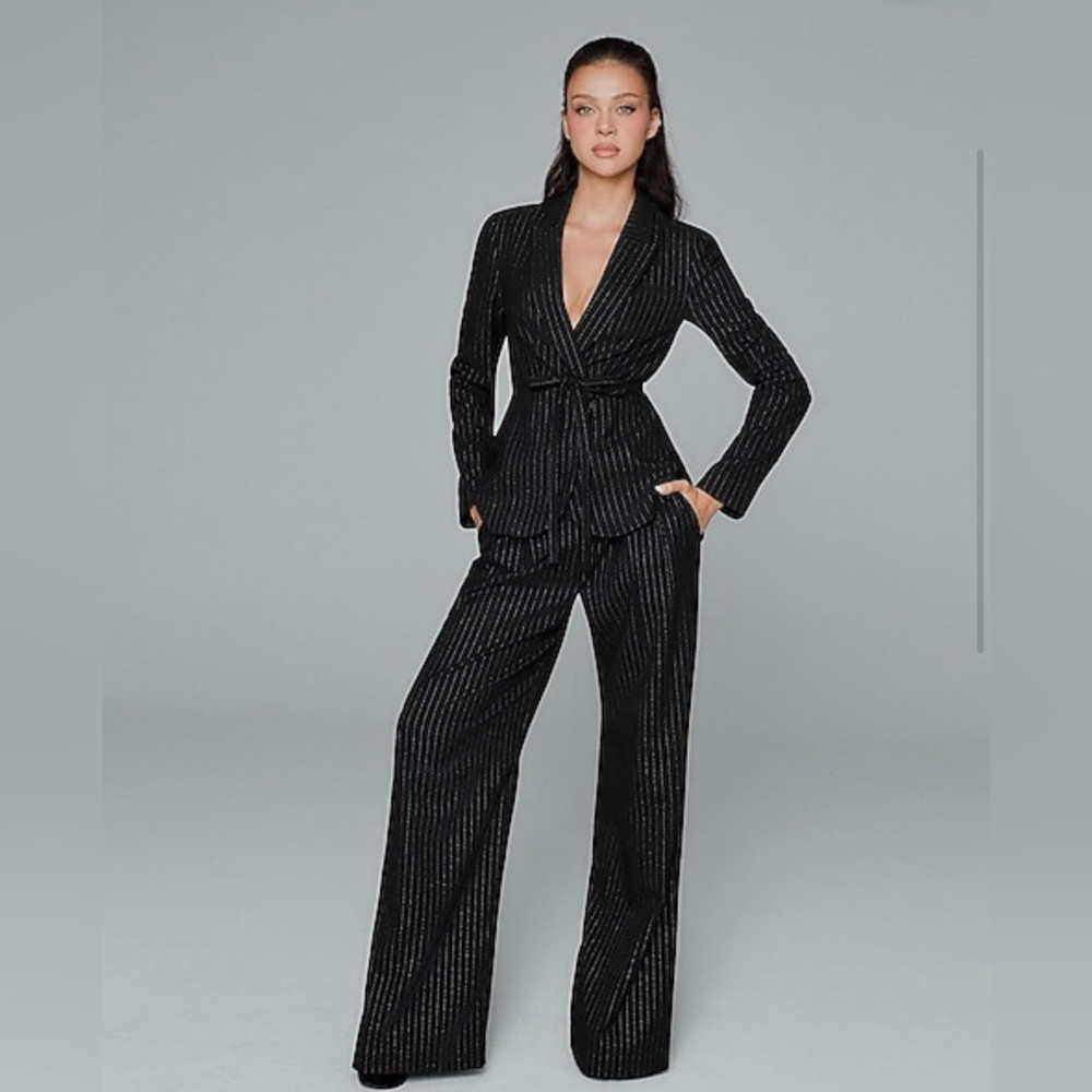 NWT Express Metallic Pinstripe High Waisted Relaxed Trouser
